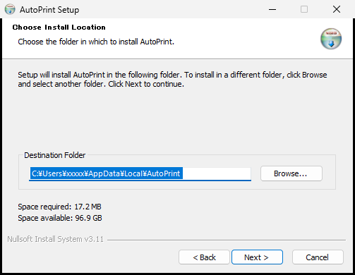 ② Install location (the user name is hidden in this image)