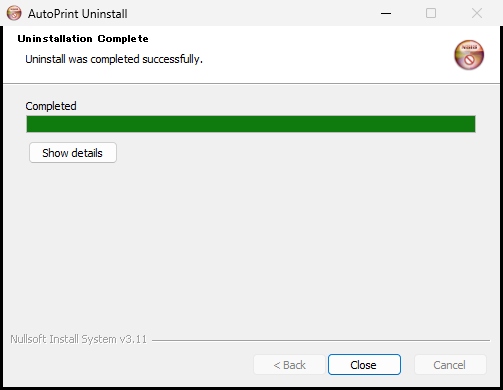 Uninstallation complete